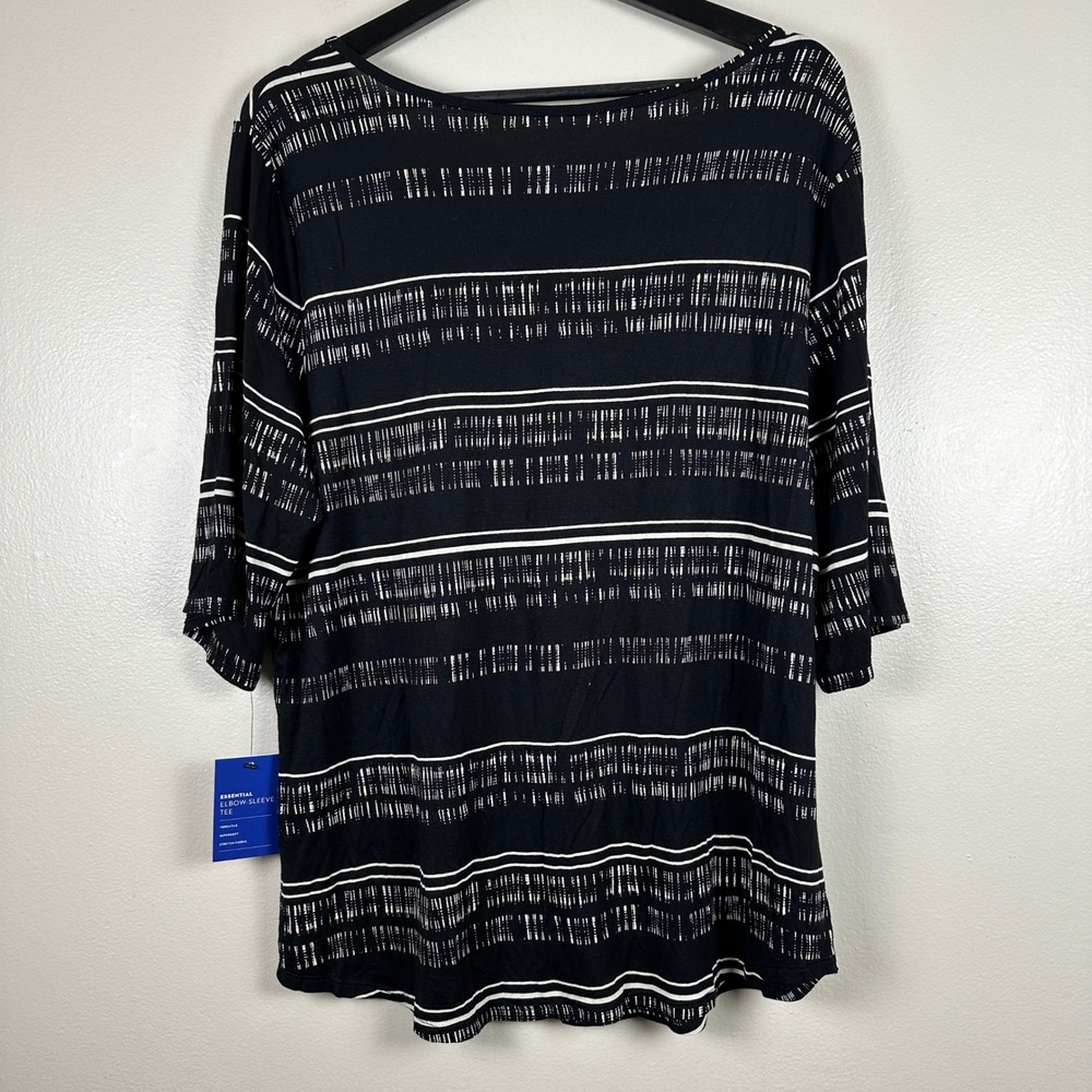 Apt. 9 Women's XXL Elbow-Sleeve Tee Black White Abstract Stripe NEW